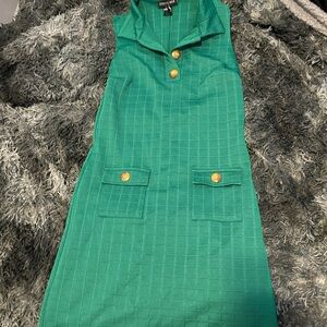 Stella & Dot Green Midi Dress with Gold Buttons